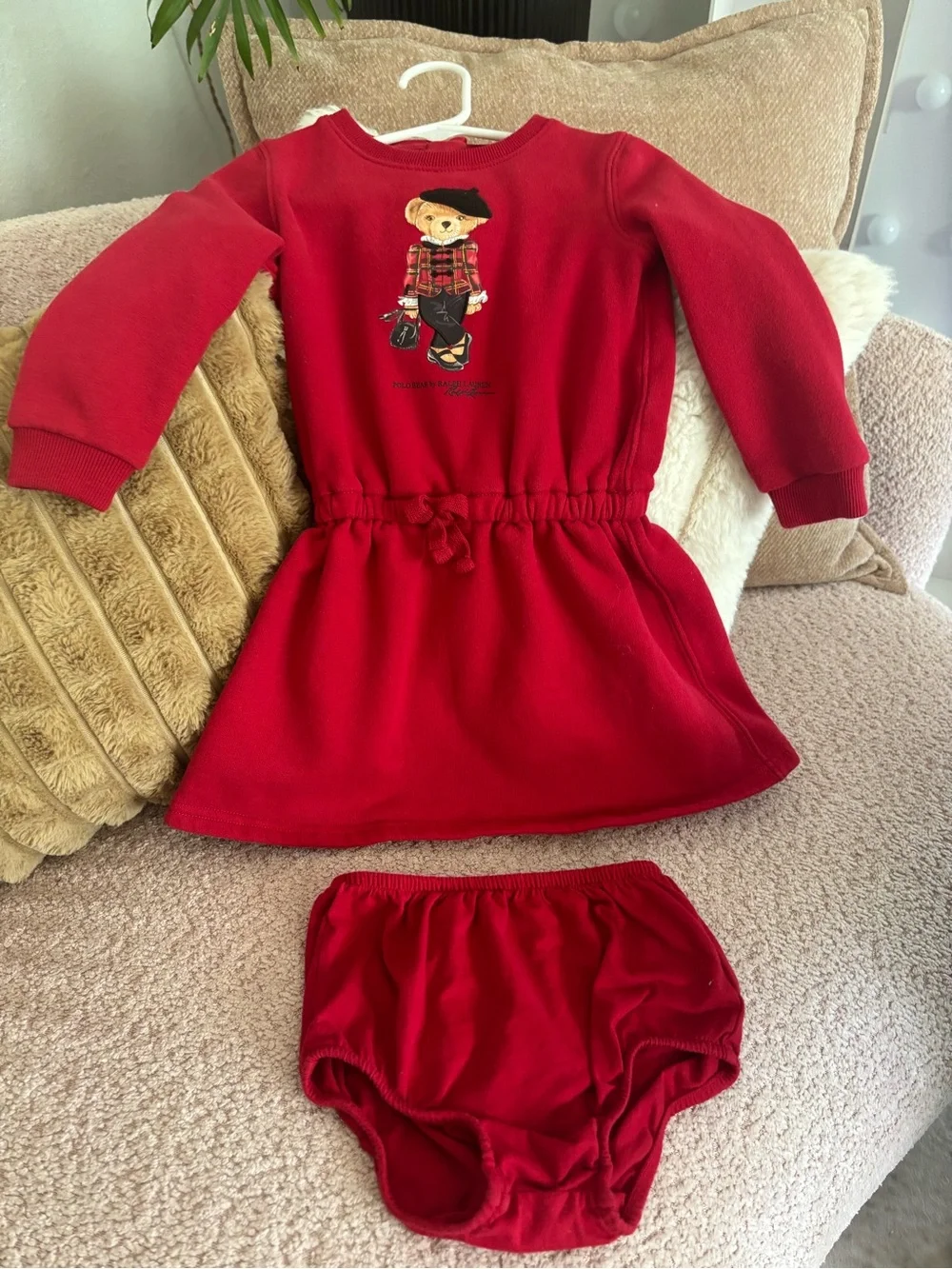 Ralph Lauren Red Infant Dress & Bloomers Set
